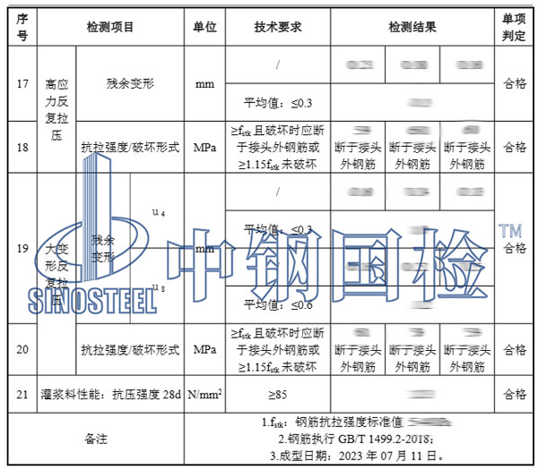 套筒灌漿連接檢測項目結果