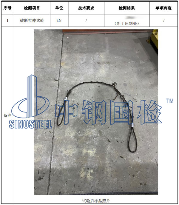鋼絲繩套檢測項目結果
