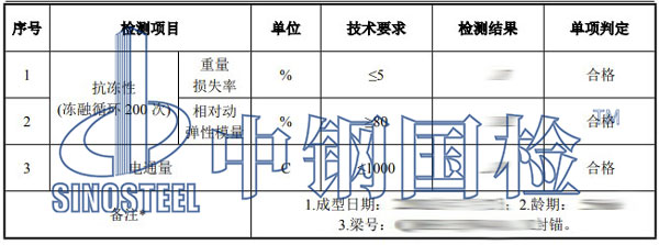 混凝土凍融試驗檢測項目結果