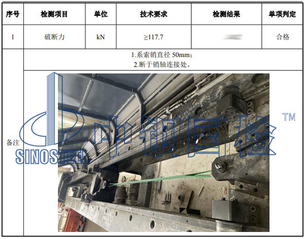 吊具檢測項目結(jié)果